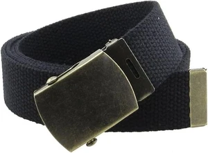 Canvas Web Belt Military Style with Antique Brass Buckle and Tip 50" Long - Picture 1 of 4