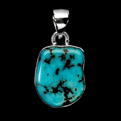 925 Sterling Silver Pendant Fancy Turquoise 17x13mm Handmade Gemstone Jewelry - Image 1 of 4