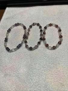 Armband 3er Set Glasperlen Lila an Stretchkordel Handarbeit Neu - Bild 1 von 5