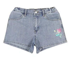 Disney Girl's Little Mermaid Ariel and Flounder Denim Kids Shorts (7/8, S) - Picture 1 of 3