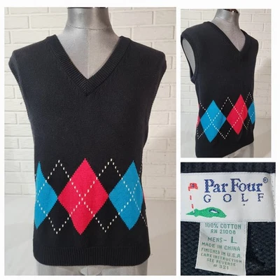 Chaleco Suéter Argyle De Colección Para Hombres Grande Cuello en V Par Cuatro Golf Preppy Academia Foto 1 de 4