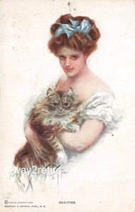 Postcard OCP Artist Harrison Fisher "Beauties" With Tabby Cat c1907 - Picture 1 of 2