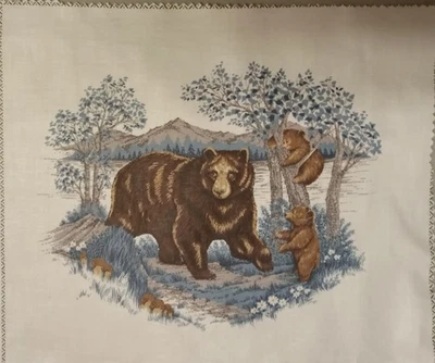 Vintage-Cranston~Native American Wildlife~"Bear & Cubs"~ Cotton Fabric~10"x8.5"  - Image 1 of 4