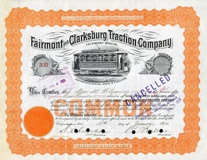 1910 Fairmont & Clarksburg Traction Stock Certificate - Picture 1 of 1
