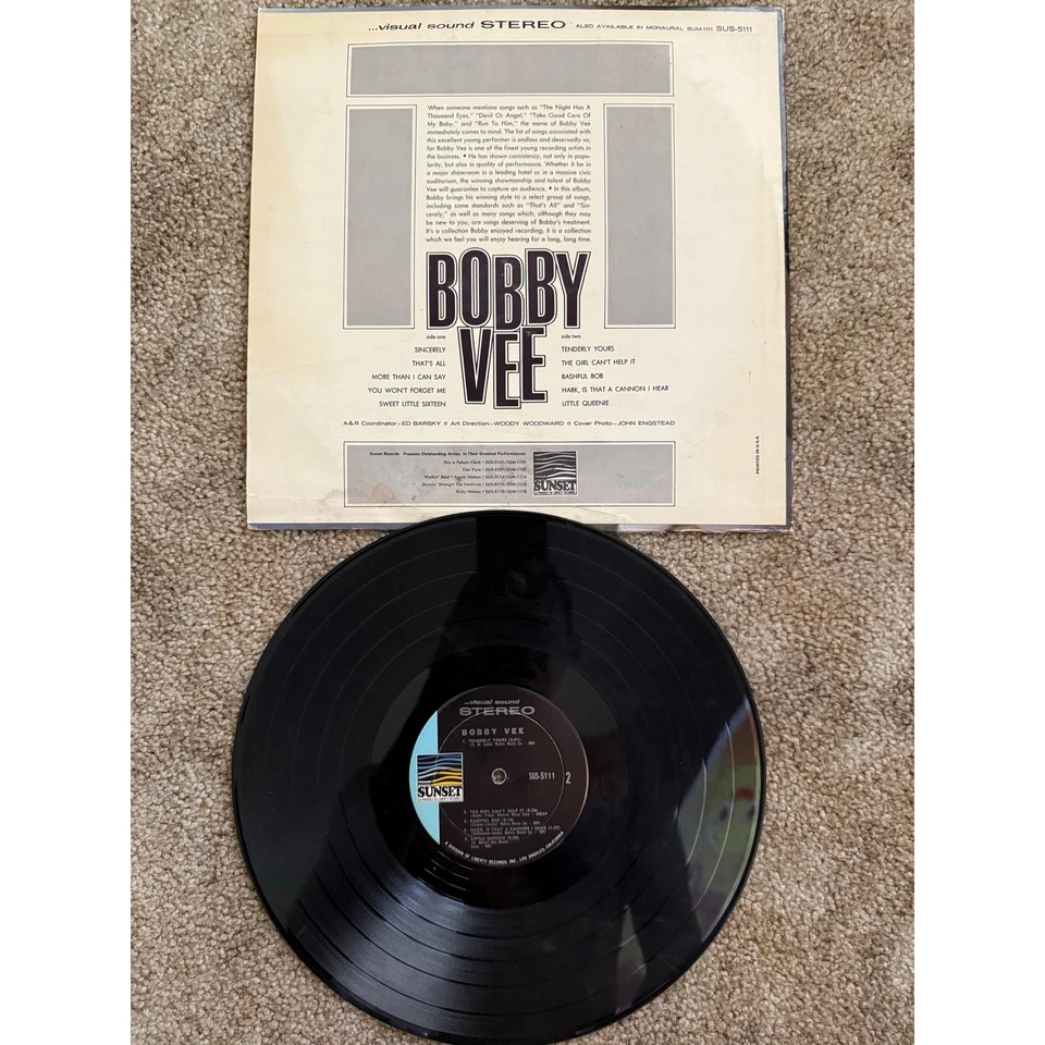 Bobby Vee Vinyl LP – Sunset SUS-5111 – 60s Pop Compilation VG/VG+ - Image 1 of 2