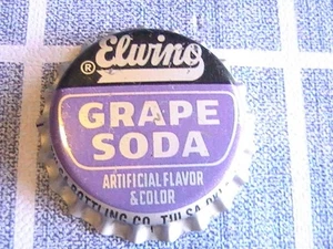 BOTTLE CAP UNUSED CORK LINED ELWINO GRAPE SODA ARTIFICIAL FLAVOR & COLOR TULSA - Picture 1 of 3