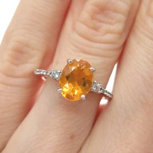 925 Sterling Silver Real Oval-Cut Citrine & White Topaz Ring Size 5 - Picture 1 of 9