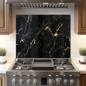 Tempered Glass Backsplash for Kitchen behind Stove,Black Marbling Stove Backspla - Picture 1 of 7