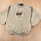vtg 90s TIVOLI embroidered sheep cable knit wool roll neck Aran sweater LARGE 