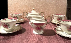 Continental Ivory Bavaria "Kings Rose" Antique Bone China Tea Set – 4 Cups & Sau - Picture 1 of 23