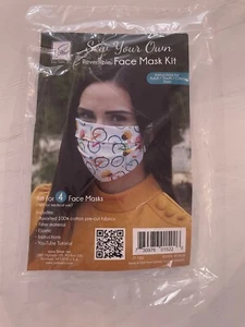 NIP Tailor Sew Your Own Reversible Face Mask Kit 100% Cotton 4 Masks White Multi - Picture 1 of 4