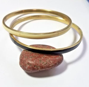 Vtg Lot Of 2 1980s Brass Inlay  Mop & Onyx ? Bangle Bracelets Costume Fashion - Imagen 1 de 7