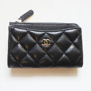 New CHANEL Classic Caviar Skin Leather Wallet Card case Coin Purse black - Picture 1 of 10