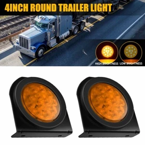 Pair 4inch Round LED Truck Trailer Turn Tractors Signal Tail Lights Brake Amber - Picture 1 of 12