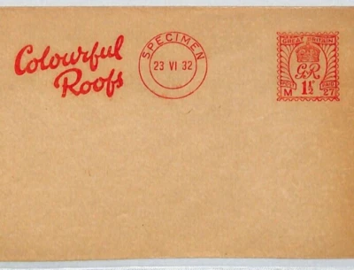 GB KGV Cypher METER SPECIMEN 1½d 1932 Cover *COLOURFUL ROOFS* Advert SLOGAN XE31 - Image 1 of 4
