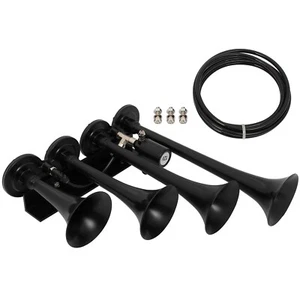 135dB 12V 4 Trumpets Solenoid Black Air Horn Kit For Truck Car 4WD Raging Sound - Picture 1 of 12