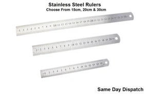 Doppelseitiges Metalllineal Edelstahl - 30 cm-20 cm-15 cm 12""/8""/6"" UK Verkäufer - Bild 1 von 16