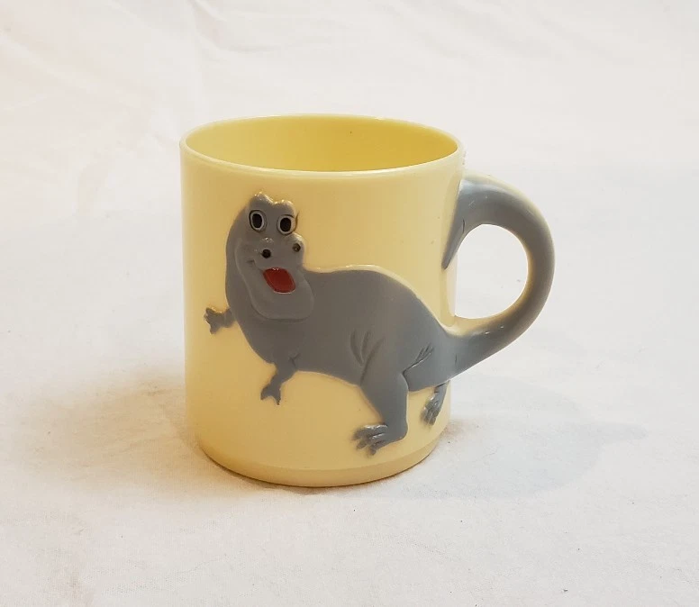Taza de colección para niños dinosaurio gris T-Rex dibujos animados plástico 3" extraña tontería kitsch Foto 1 de 4