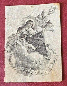 Antico Santino holy card di Santa Teresa inciso su pergamena  - Bild 1 von 2