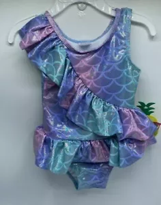 Girls Size 4T Solo Mermaid Ruffle 1-Piece Swimsuit UPF 50+ Sun Protected Purple - Picture 1 of 5