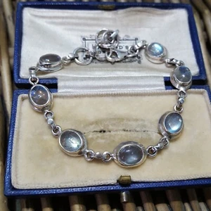 925 Sterling Silver Tennis Bracelet, Natural Labradorite Bracelet, Adjustable - Picture 1 of 8