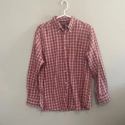 Basic Editions Mens Casual Preppy Plaid Button Down Long Sleeve Shirt Red Medium - Image 1 of 4