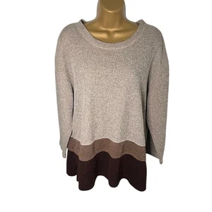 Vintage 80er 90er Kleid Scheune Colorblock Pullover U-Ausschnitt Pullover taupe braun 14/16 - Bild 1 von 4