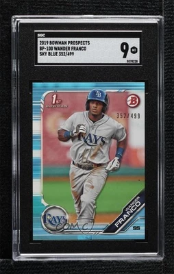 2019 Bowman Prospects Sky Blue /499 Wander Franco #BP-100 SGC 9 MINT - Image 1 of 2