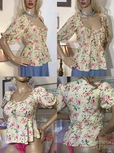 Hippy Boho Peasant Milkmaid Wench Fairy Whimsy Goth Romantic On Off Shoulder Top - Picture 1 of 24