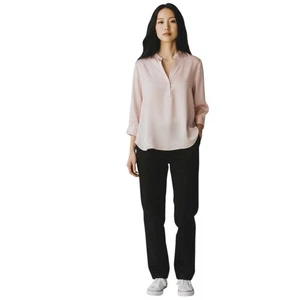 Vince 100 % Seide Shirt Damen XL Rouge Rosa Satin Schlitz Ausschnitt Langarm NEU 325 $ - Bild 1 von 20