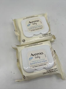 (2) Aveeno Baby Hand & Face Wipes W/ Natural Oat Extract & Aloe- 25ct. Each - Picture 1 of 4
