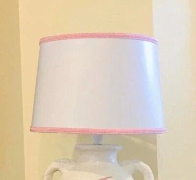 Abajur feito à mão tambor branco e rosa decoração para casa moderno contemporâneo feito nos EUA - Imagem 1 de 4