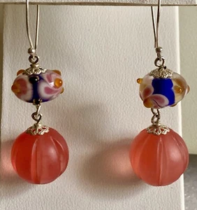 Venitian Glass Earrings Shepards Hooks Pinky & Blue - Bild 1 von 12