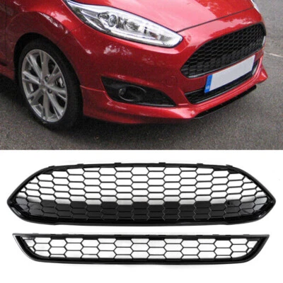 CARSOUL2019 FOR FORD FIESTA MK7 BLACK ZETEC S HONEYCOMB FRONT UPPER & LOWER GRILLE 2013-2017