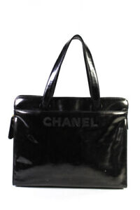 Chanel Womens Black Leather Front Back Pockets Zip Shoulder Bag Handbag