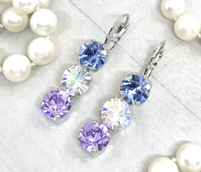 Pendientes de cadena de triple piedra lavanda de 8 mm, pendiente de triple piedra azul claro Foto 1 de 4