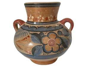 Vintage Tonala Floral Pottery Vase Signed Mexico 7" Tall - Picture 1 of 7