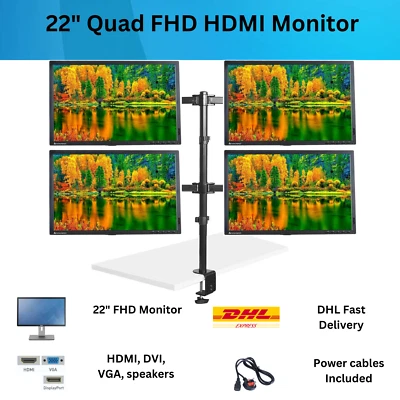 Multi Screen Trading Monitor Quad HDMI Monitor LED LCD 4x22" For Office Setup - Image 1 of 4