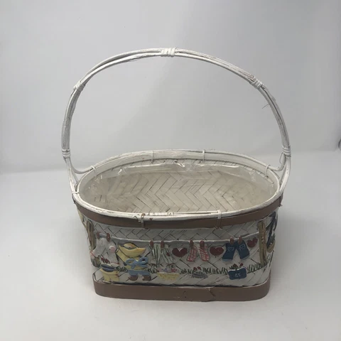 unique Hand-Painted Wooden Wicker Woven Basket Hanging Clothes 3D Art Cover