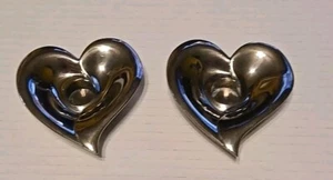 Set of Two (2)  Silver Plated Heart Shaped Taper Candle Holders Solid Heavy - Picture 1 of 10