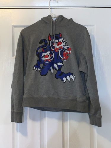 FELPA CON CAPPUCCIO DA UOMO KENZO TWIN BLU TIGER TAGLIA S PETTO 23"" LUNGHEZZA 22"