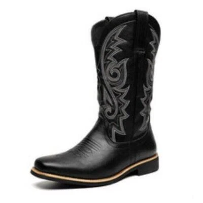 Occident Mens Embroidered Faux Leather Pull On Mid Calf Boots Casual Party Shoes Foto 1 de 4