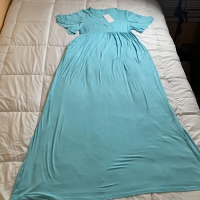 Maxi Vestido Azul Aqua Verano Formal Largo Corte Bajo Sumergible Espalda Abierta XL Foto 1 de 4