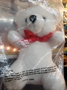 Vintage Sasco 10" White w/Red Bow Stuffed Promo Bear (Never Opened) - Picture 1 of 2