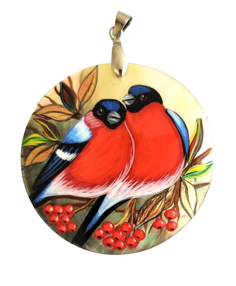 Anhänger Aus Perlmutt Mit Gimpel - Bild 1 von 1