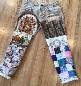 Custom Free People Reworked Patchwork Khaki Utility Chino Relaxed Button Fly 30 - Picture 1 of 7