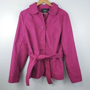 LL Bean Chaqueta Abrigo Guisante Algodón Magenta Rosa Abotonado Forrado con Cinturón Para Mujer Med - Imagen 1 de 4