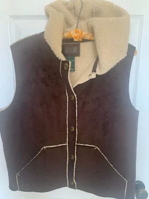 Chaleco Ralph Lauren LG Brn Imitación Gamuza Sherpa Forrado Capucha Latón Cierre de Palanca WMS  Foto 1 de 4