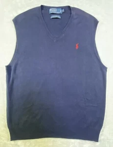 Polo Ralph Lauren Suéter Chaleco Jersey M Azul Marino Pima Algodón Pullover De Colección - Imagen 1 de 18