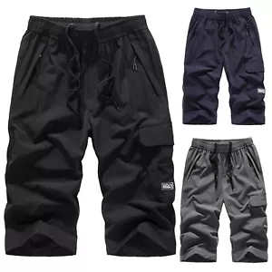 Men's Summer Plus Size Solid Fast-drying Beach Casual Sports Calf-Length Pants - Picture 1 of 23